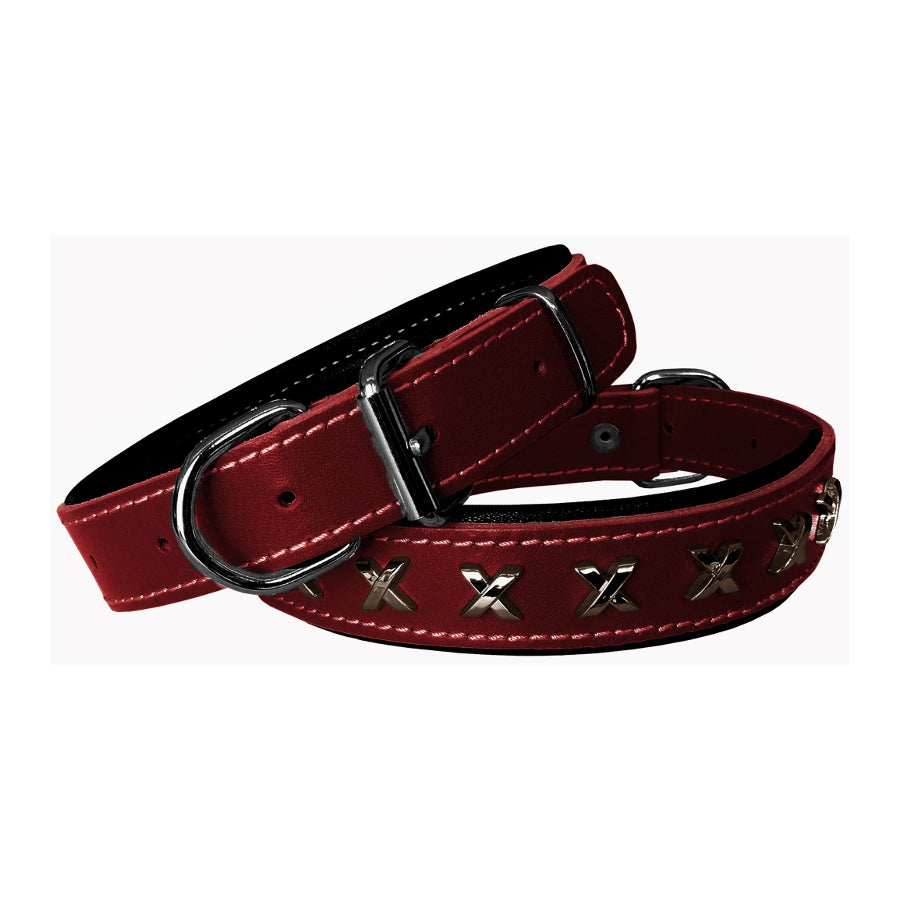 Markapet Deri Metal İşlemeli Köpek Boyun Tasması 2,5 x 40-50 cm Bordo