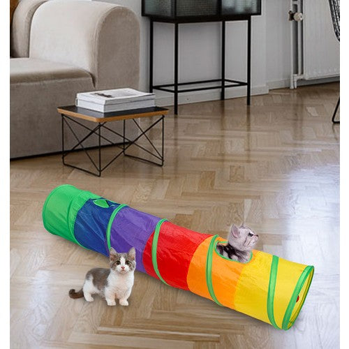 Gökkuşağı Desenli Kedi Oyun Tüneli, Katlanabilir 125 cm
