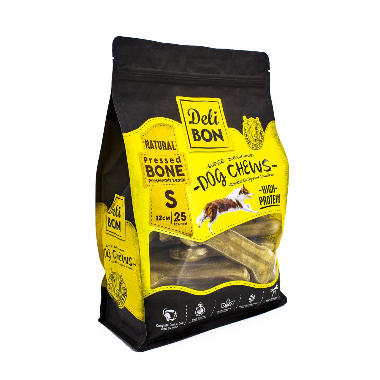 Delibon Deri Köpek Çiğneti Pres Kemik 12Cm S 25Li Natural