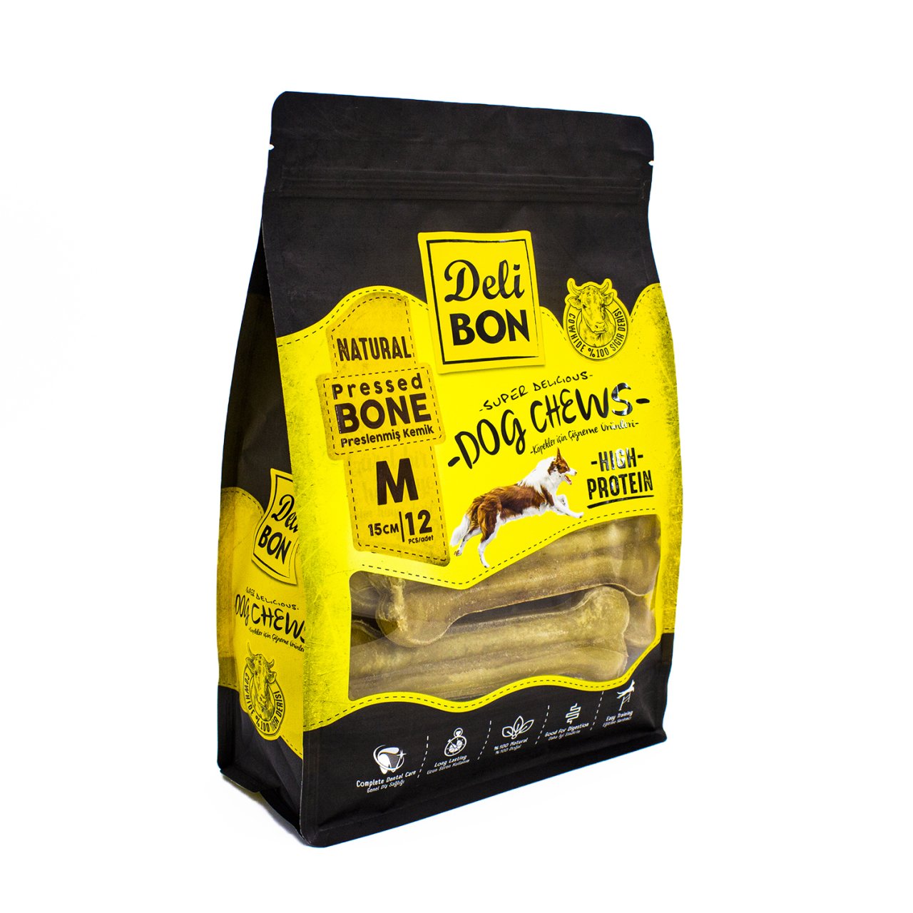 Delibon Deri Köpek Çiğneti Pres Kemik 15Cm M 12Li Natural