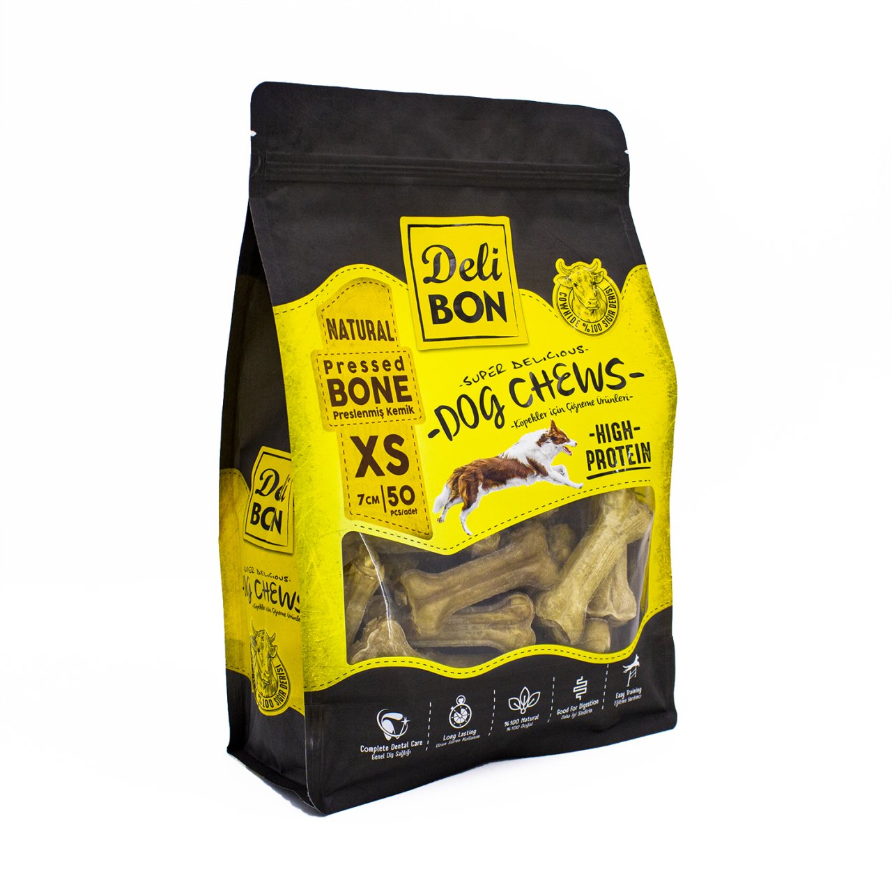 Delibon Deri Köpek Çiğneti Pres Kemik 7Cm Xs 50Li Natural
