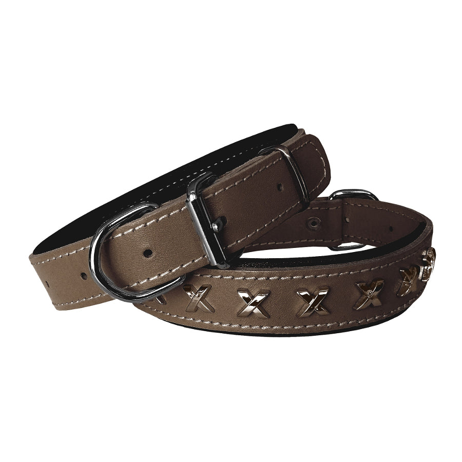 Markapet Deri Metal İşlemeli Köpek Boyun Tasması 3 x 42 - 56 cm Kahverengi