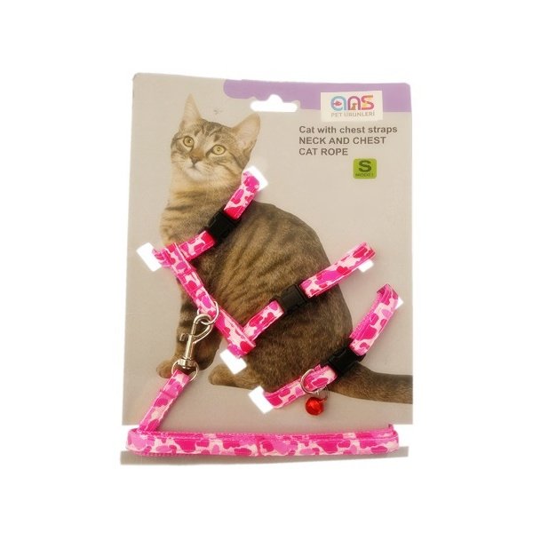 ANS Kamuflaj Desenli Kedi Göğüs Bel Tasması Pembe