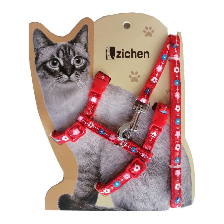 Atlantik Kırmızı Çiçekli Kedi Göğüs Bel Tasması 20*32 cm