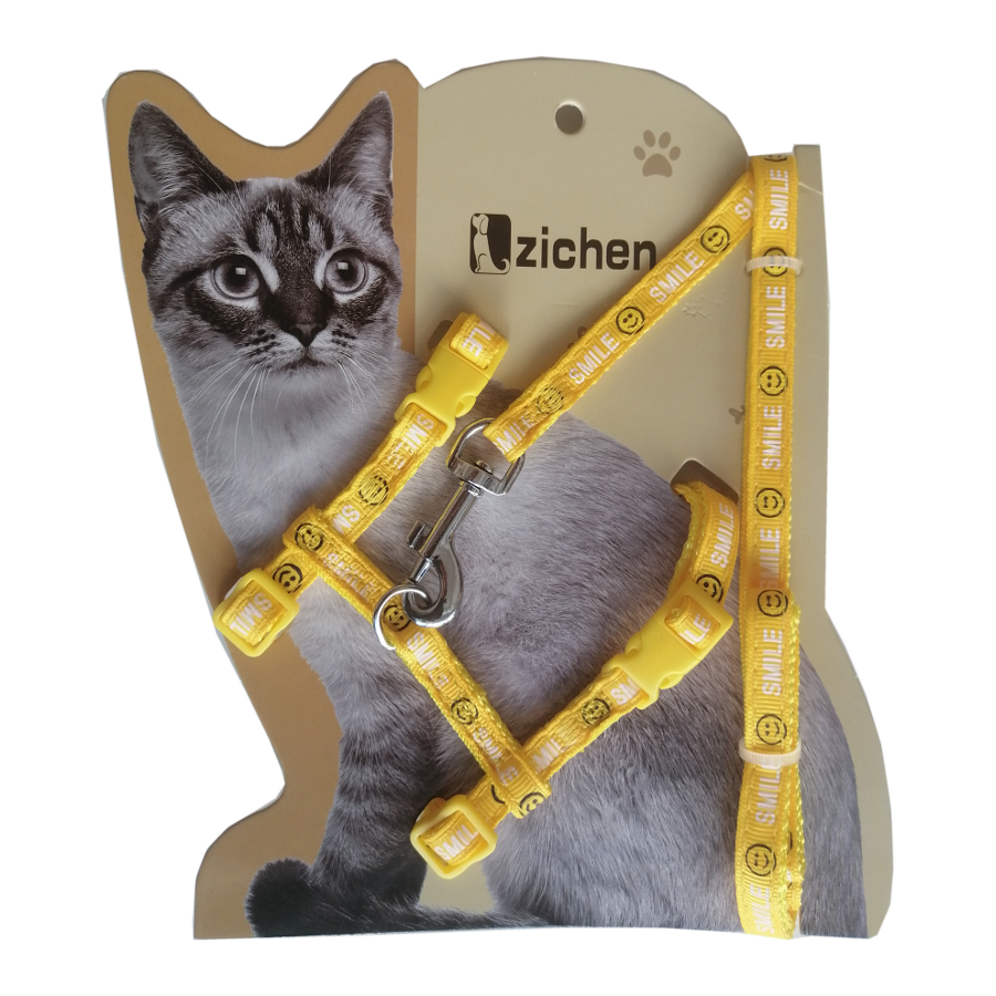 Atlantik Sarı Smile Desenli Kedi Göğüs Bel Tasması 20*32 cm