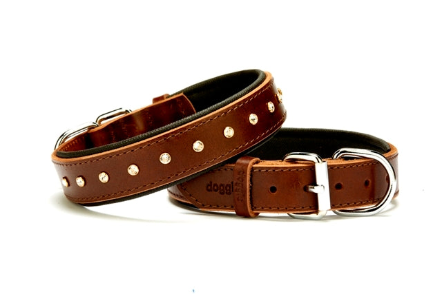 Doggie Kristal Taşlı Köpek Boyun Tasması 3 cm / 55 cm Kahverengi