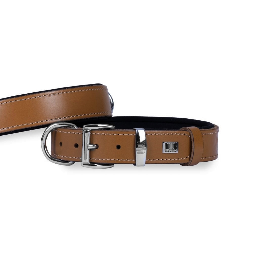 Doggie Konfor Deri El Yapımı Köpek Boyun Tasması 5x55-65 cm Kamel