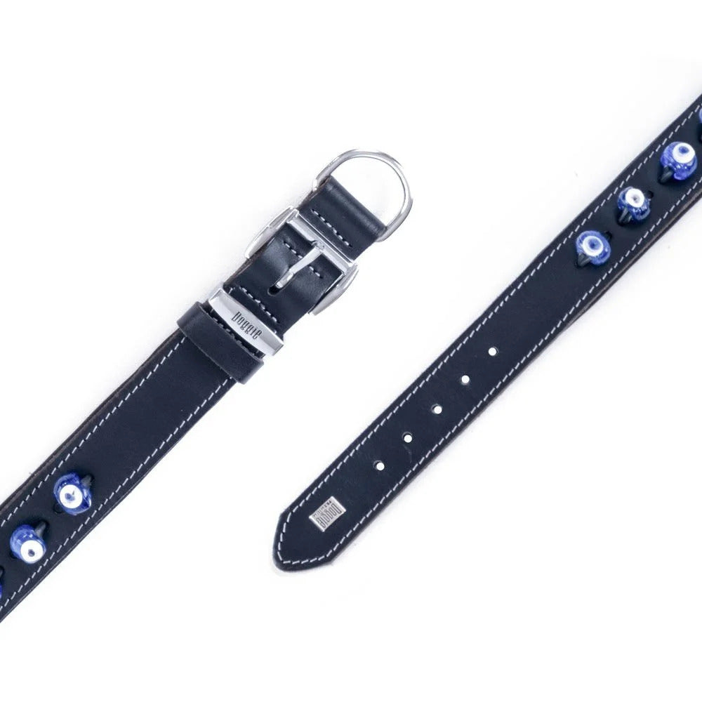 Doggie Nazar Boncuklu Deri Köpek Boyun Tasması 4x47-55 cm Siyah