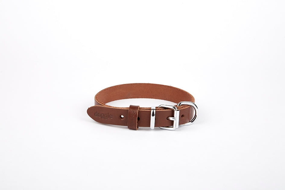 Doggie Deri El Yapımı Köpek Boyun Tasması 2x30-35 cm Kahverengi