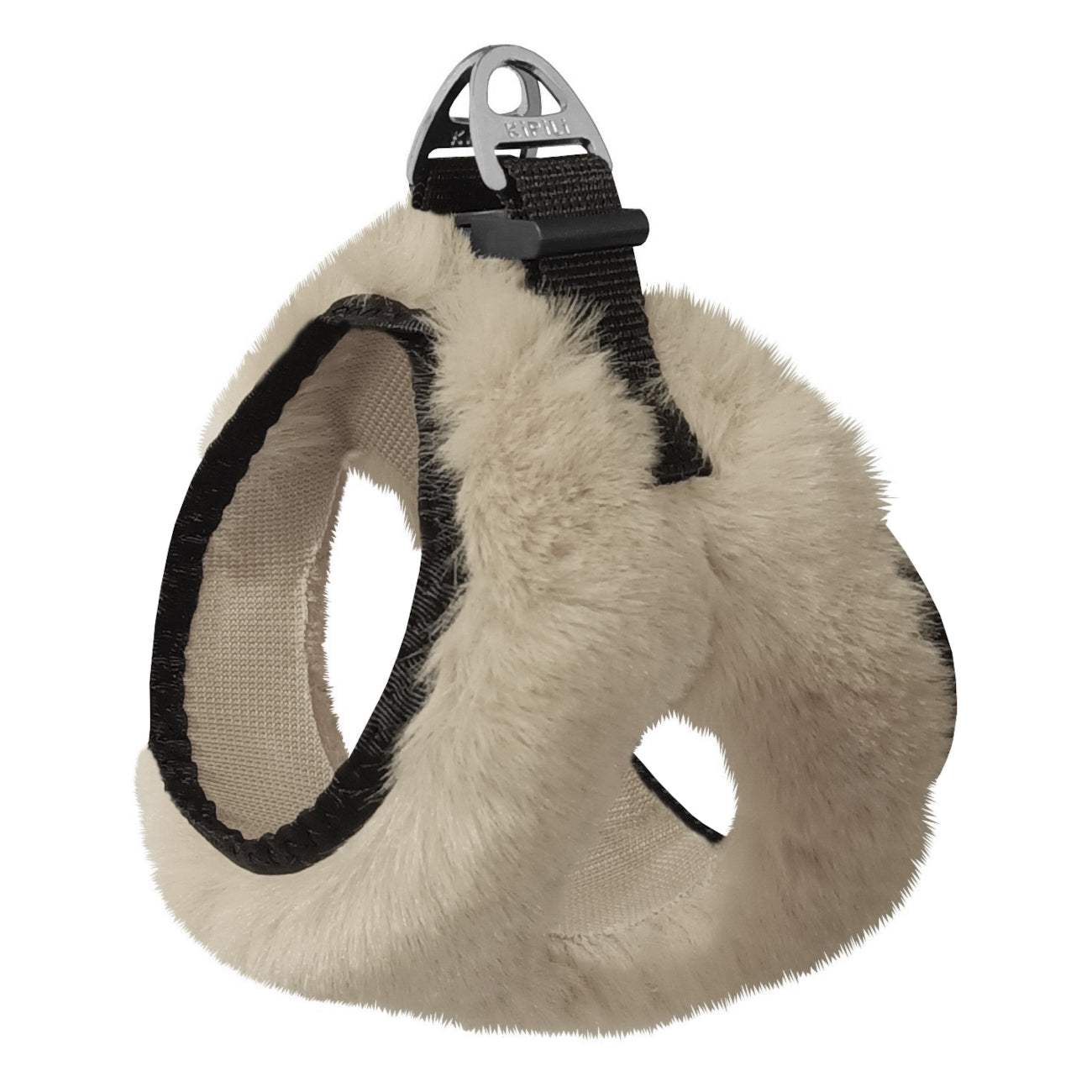 Üç Kilitli Peluş Kedi Köpek Göğüs Tasması 20-24 cm XXX-Small Krem