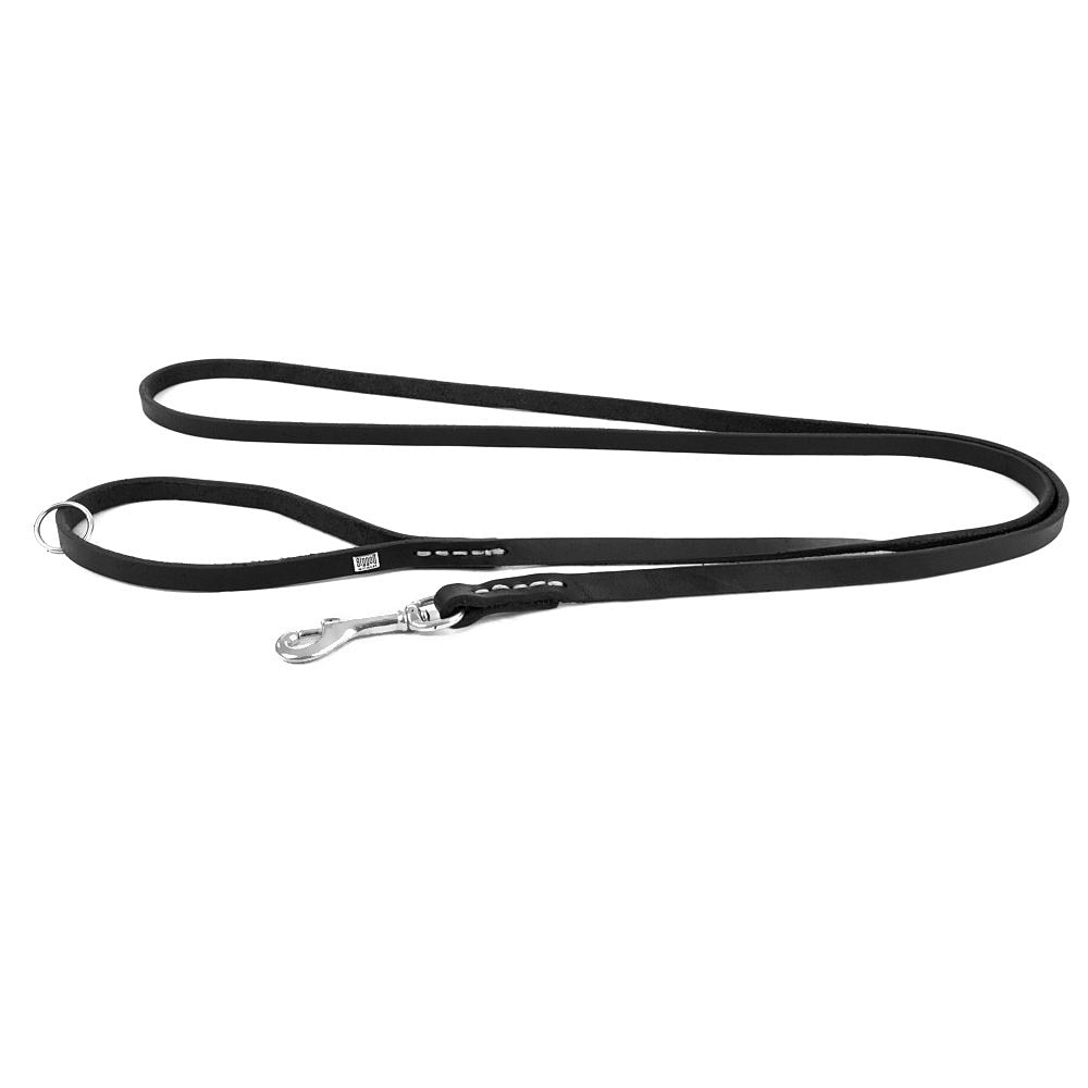 Doggie Eğitim Serisi Yağlı Gerçek Deriden Köpek Gezdirme Kayış 1,1 xm x 160 cm Siyah