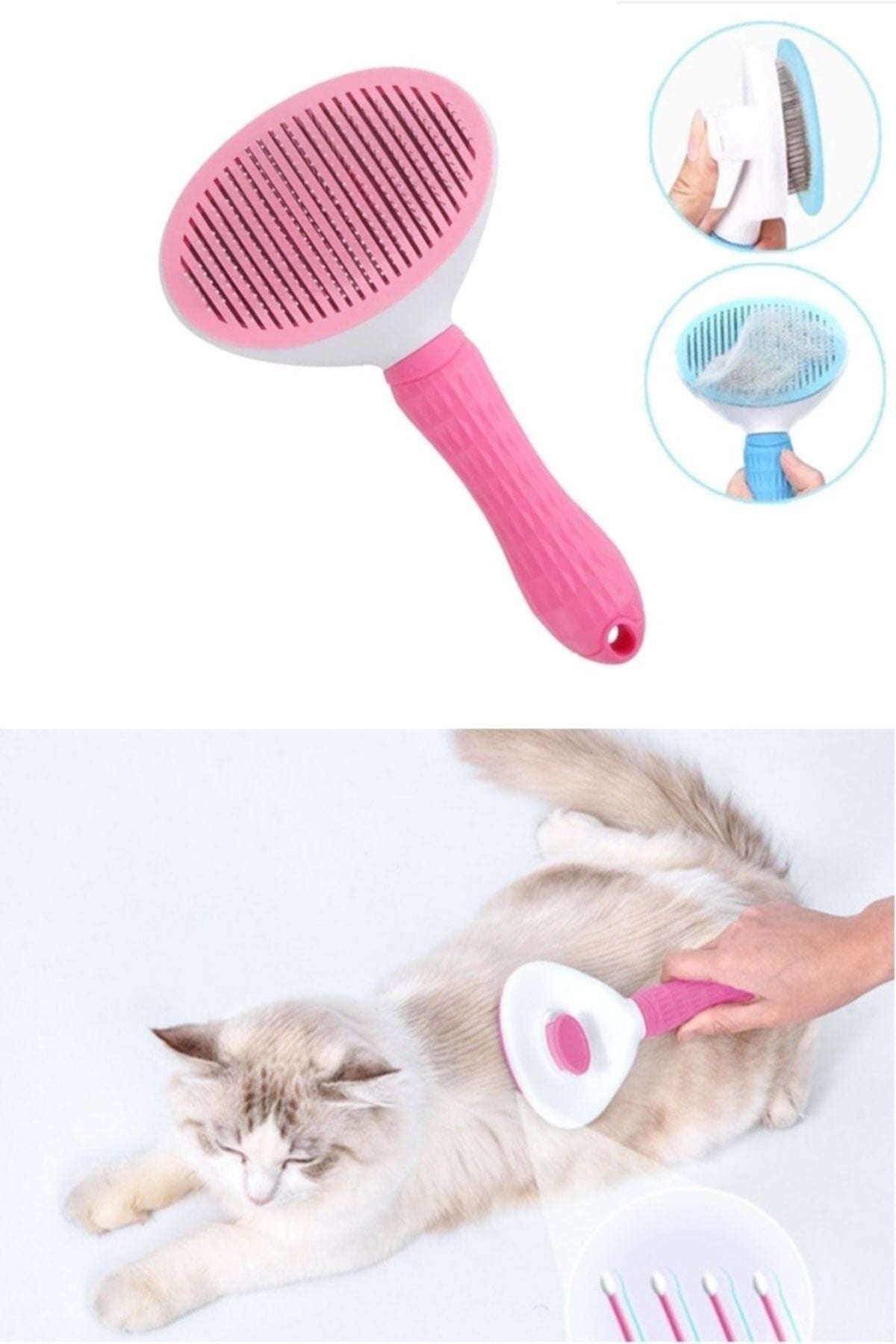 Karamel Pet Kendini Temizleyen Tuşlu Kedi Köpek Tarağı Pembe 10 x 20 cm