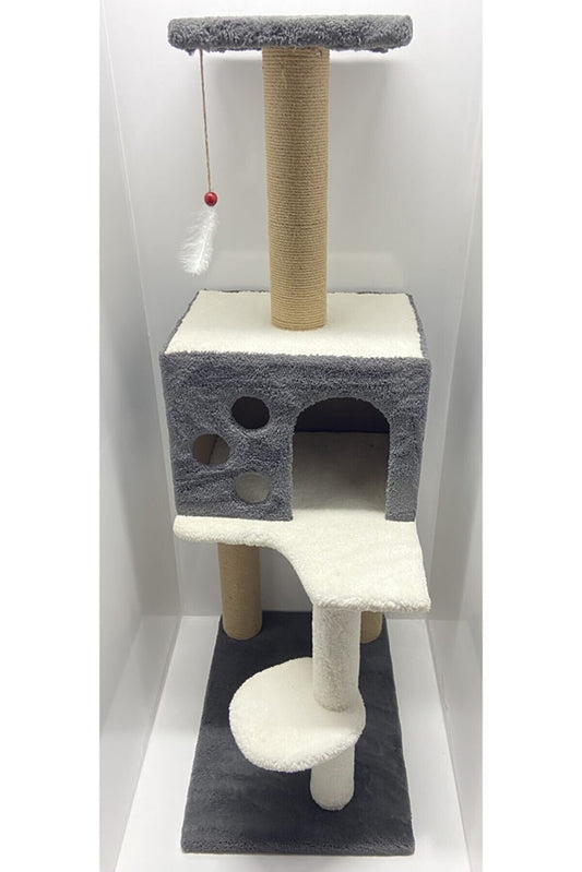 Markapet 3 Katlı Kedi Tırmalama Tahtası + Kedi Evi 40 x 55 x 127 cm Gri