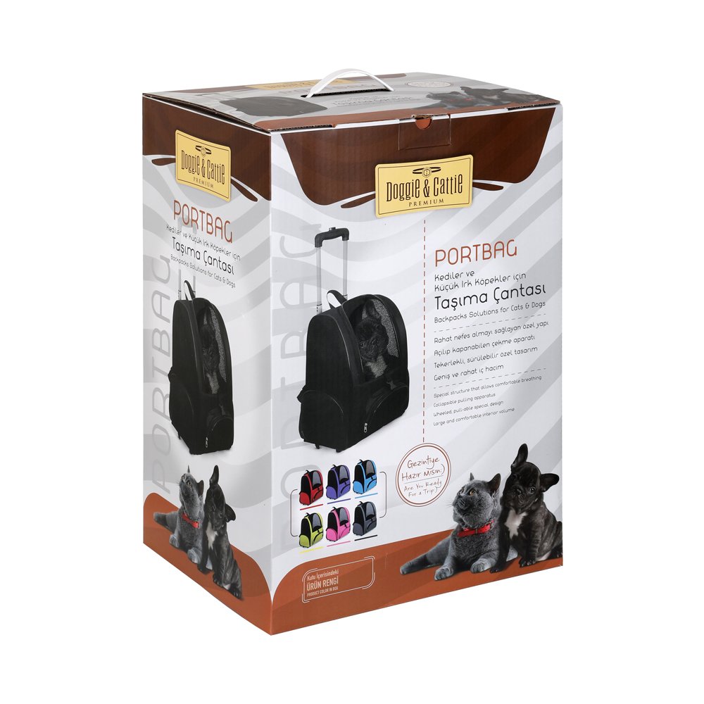Cattie Portbag Tekerlekli Kedi Köpek Taşıma Çantası 20x30x40 cm Siyah