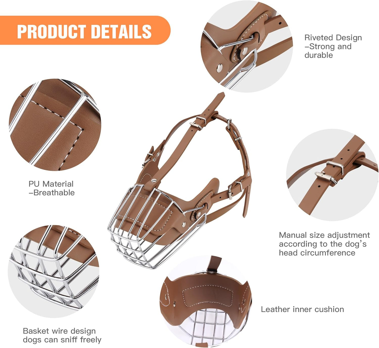 Karamel Pet Metal Deri Köpek Ağızlığı M 33 cm