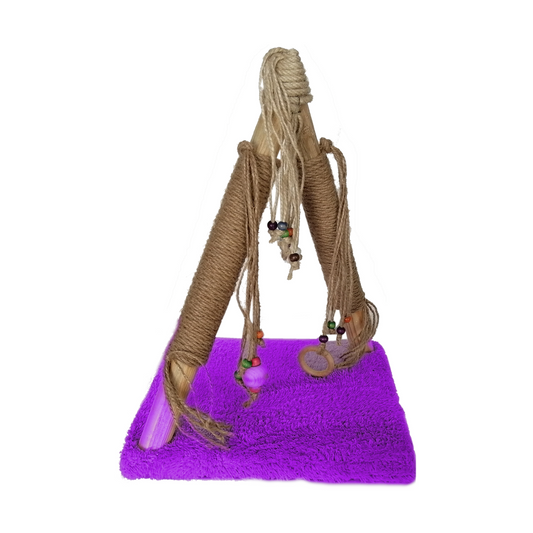 Püsküllü Boncuklu Kedi Tırmalama Tahtası + Oyun Alanı 30*40 cm Mor