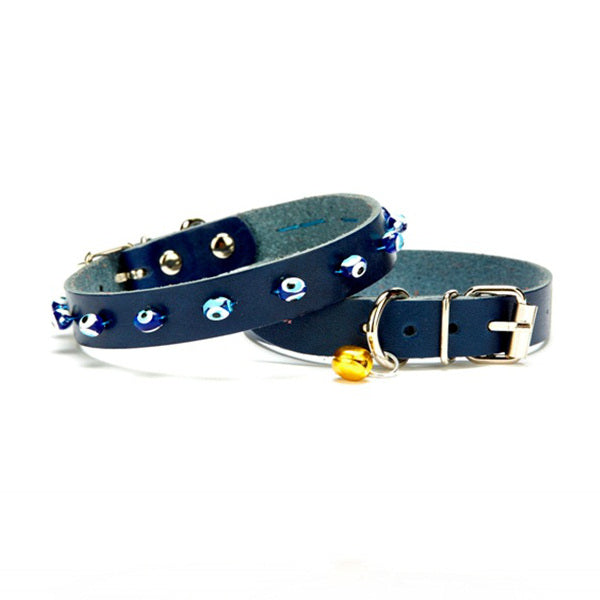 Nazar Boncuklu Yavru  Ve Küçük Irk Köpek Tasması 1,5x29 cm Mavi XLarge