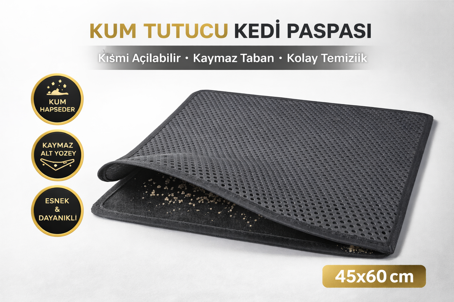Kedi Elekli Tuvalet Önü Kum Tutucu Paspas  45 cm - 60 cm Gri