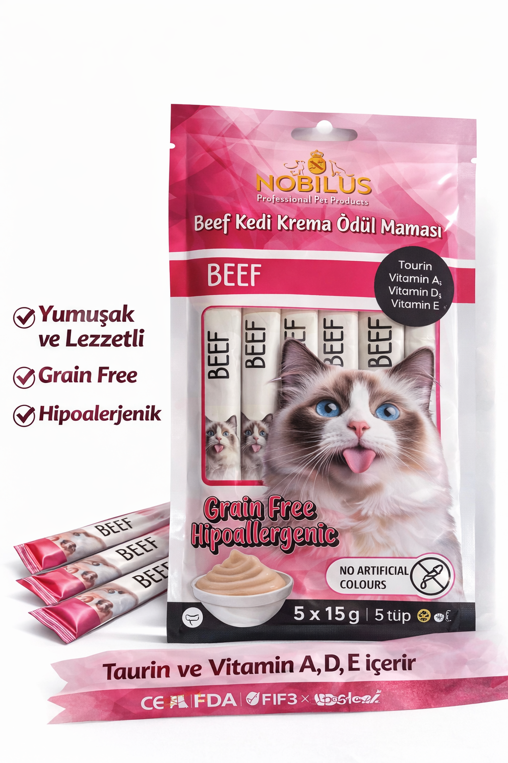 Nobilus Biftekli Kedi Krema Ödül Maması 5 x 15 gr