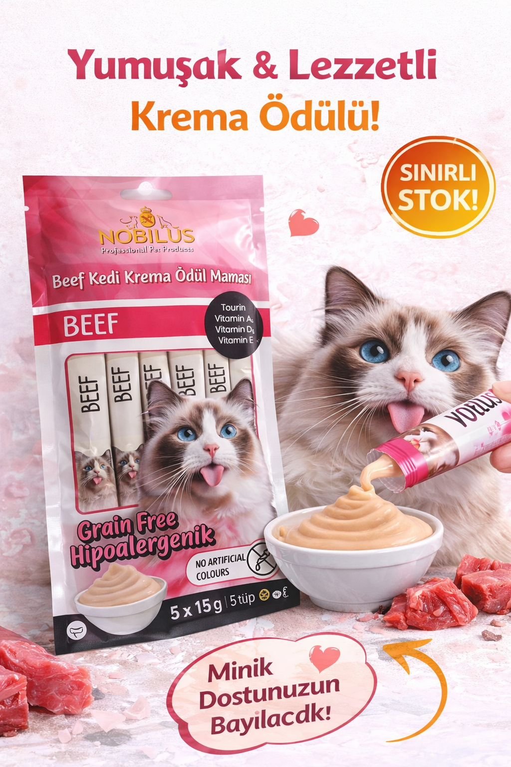 Nobilus Biftekli Kedi Krema Ödül Maması 5 x 15 gr