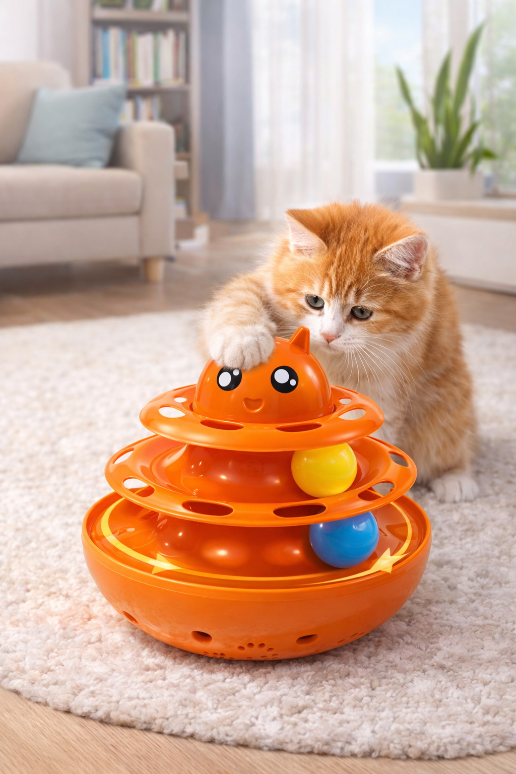 Hacıyatmaz Kedi Oyuncağı 3 Katlı Toplu Zeka Oyuncağı 20x21 cm – Devrilmez Interaktif Mama Oyuncağı