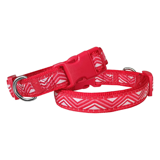 Doggie Dalga Desenli Dokuma Köpek Boyun Tasması 3 cm x 40-60 cm Kırmızı
