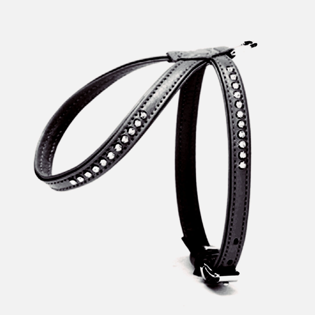 Doggie Flotter Swarovski Taşlı Deri Köpek Göğüs Tasması 1,2 x 21-30 cm Siyah