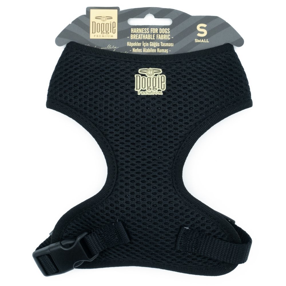 Doggie Havalı Dokumadan Küçük Irk Köpek Göğüs Tasması 2 x 50-60 cm Siyah