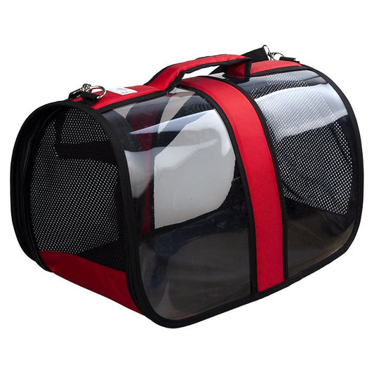 Markapet Kedi Köpek Fileli Şeffaf Taşıma Çantası 25*26*42 cm Kırmızı