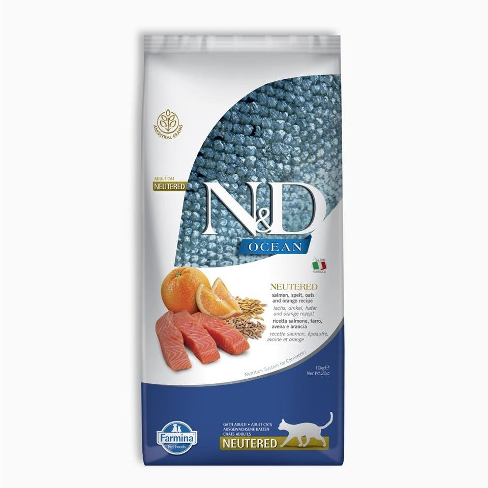 N&D Ocean Düşük Tahıllı Somonlu ve Portakallı Kısırlaştırılmış Kedi Maması 10 Kg