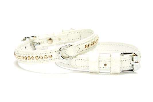 Doggie Flotter Deri Swarovski Kristal Taşlı Köpek Boyun Tasması 2 x 32-39 cm Beyaz