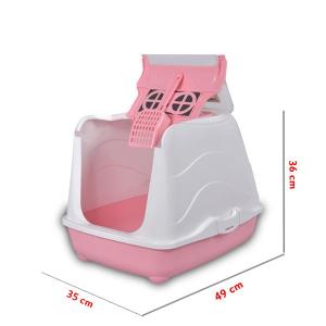 Karbon Filtreli Üstü Açılabilir Kedi Tuvaleti 35*36*49 cm Pembe