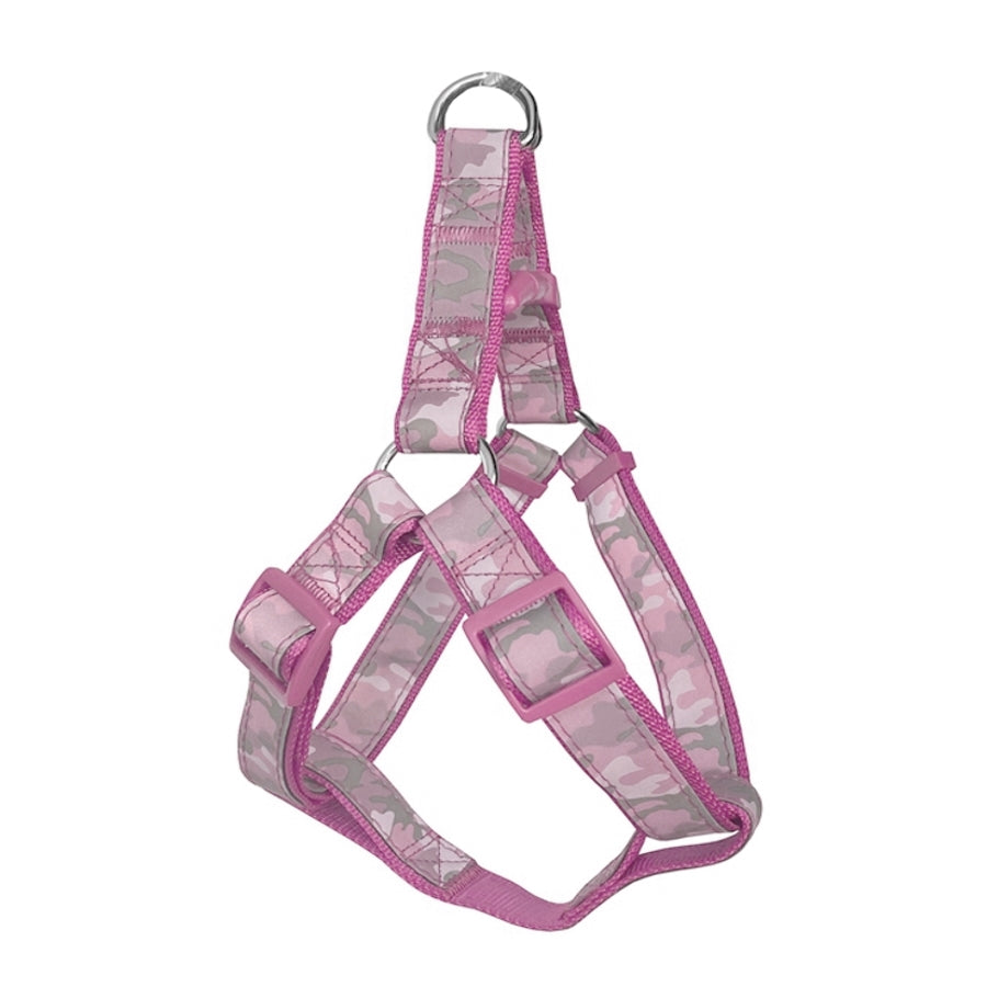 Köpek Göğüs Tasma Seti Reflektörlü Kamuflaj Desenli 120 cm-40 cm-56 cm Pembe