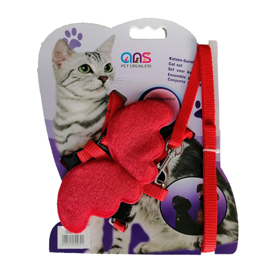 Atlantik Kanatlı Melek Kedi Göğüs Bel Tasması 20*32 cm Kırmızı