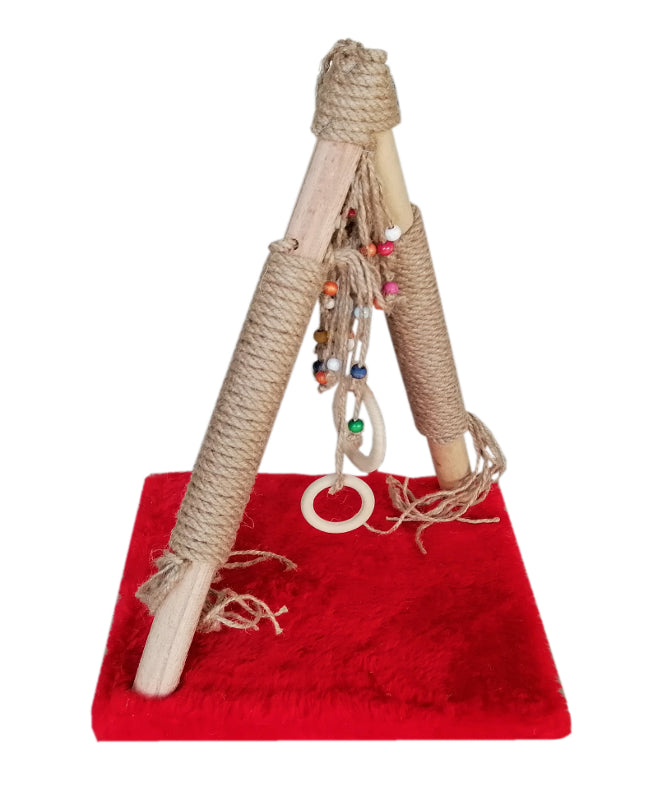 Püsküllü Boncuklu Kedi Tırmalama Tahtası + Oyun Alanı 30*40 cm Kırmızı