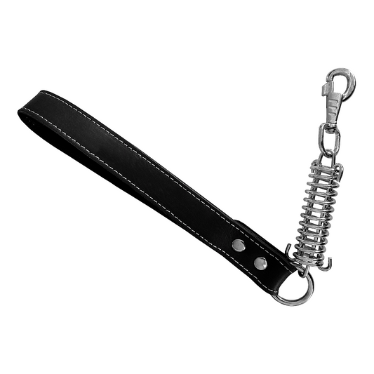 Lüx Deri Yaylı Kısa Köpek Gezdirme Kayışı 3 cm x 48 cm Siyah ( 100 kg )