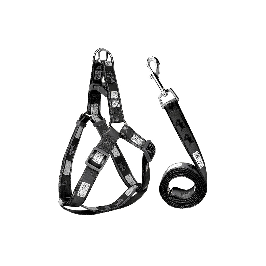 Köpek Göğüs Tasma Seti Köpek Desenli 120 cm-34 cm-47 cm Siyah