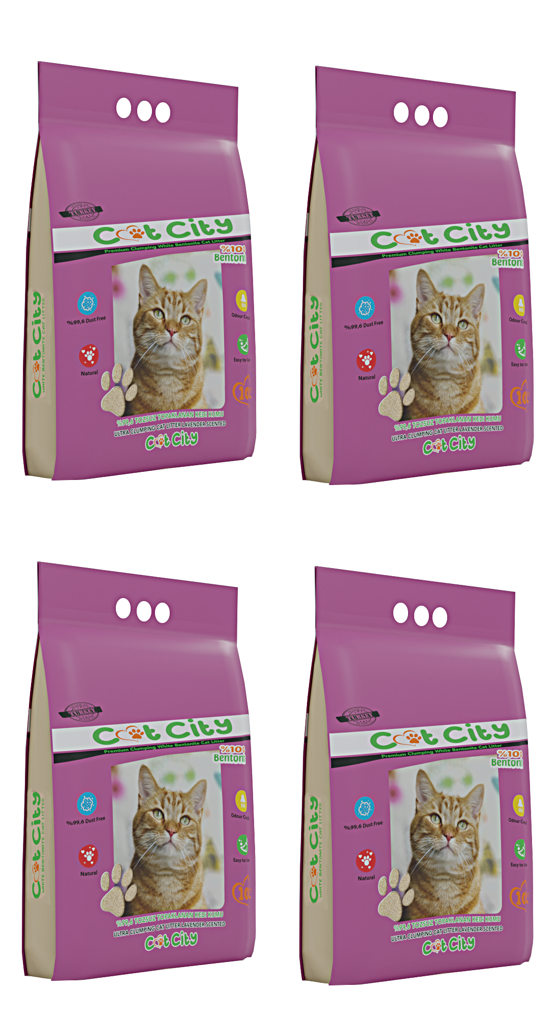 Cat City Ekstra Parfümlü Bentonit Topaklanan Kedi Kumu 10 Lt Lavantalı ( 4 ADET )
