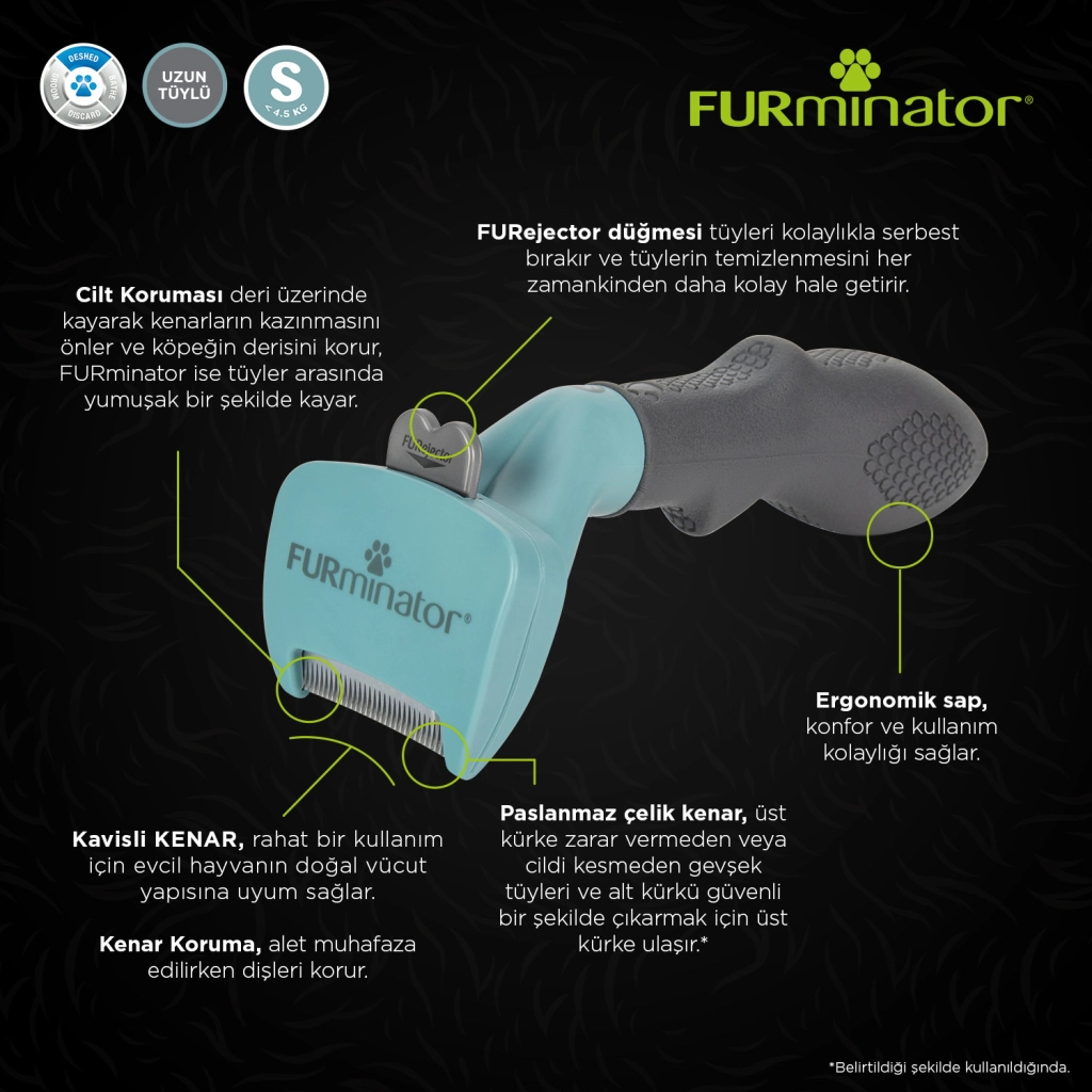 Furminator Uzun Tüylü Long Hair Kediler için Tüy Toplayıcı Kedi Tarağı 3,9cm [S]