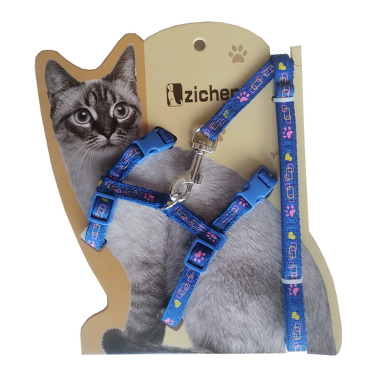 Atlantik Mavi Kalp Desenli Kedi Göğüs Bel Tasması 20*32 cm