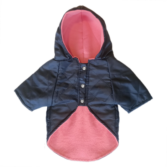 Kapşonlu Ve Astarlı Köpek Montu Small 30-42 cm Lacivert Pembe