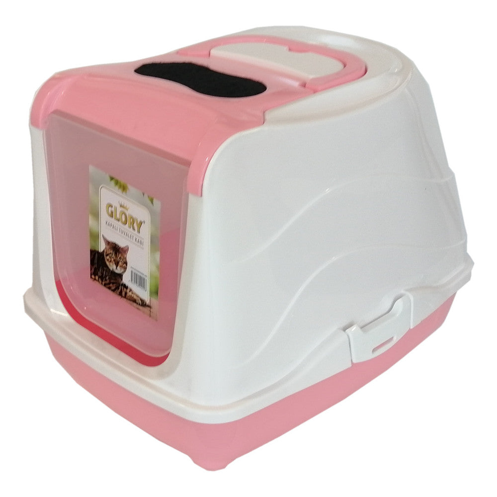 Karbon Filtreli Üstü Açılabilir Kedi Tuvaleti 35*36*49 cm Pembe