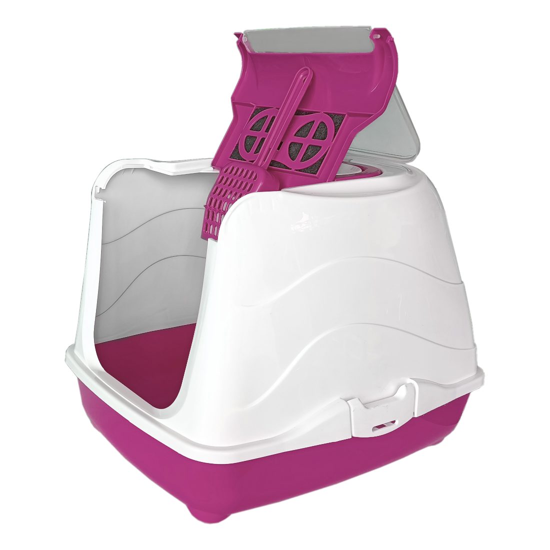 Markapet Karbon Filtreli Üstü Açılabilir Kedi Tuvaleti 36*36*49 cm Pembe + Kürek Hediyeli