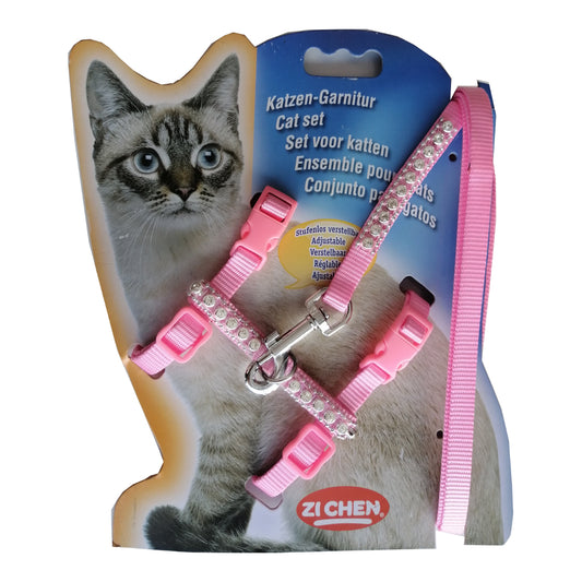 Atlantik Taşlı Kedi Göğüs Bel Tasması 20*32 cm Pembe