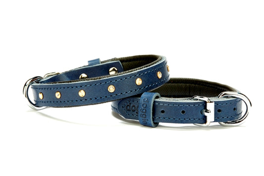 Doggie Konforlu Deri Swarovski Kristal Taşlı Köpek Boyun Tasması 1,5 x 24-30 cm Mavi