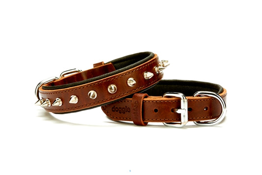 Doggie Konfor Deri El Yapımı Çivili Köpek Boyun Tasması 2,5x37-45cm Kahverengi