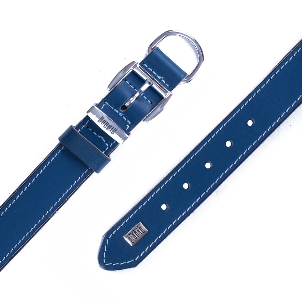 Doggie El Yapımı Konforlu Deri Köpek Tasması 3x42-50 cm Mavi