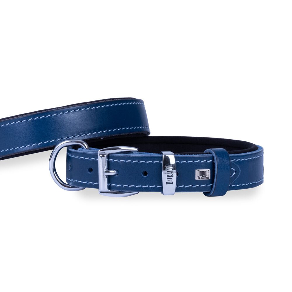 Doggie El Yapımı Konforlu Deri Köpek Tasması 3x42-50 cm Mavi