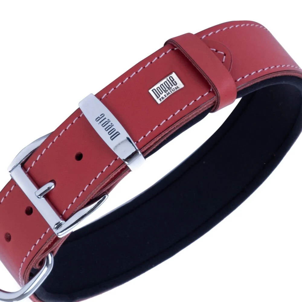 Doggie El Yapımı Konforlu Deri Köpek Tasması 3,5x47-55 cm Kırmızı