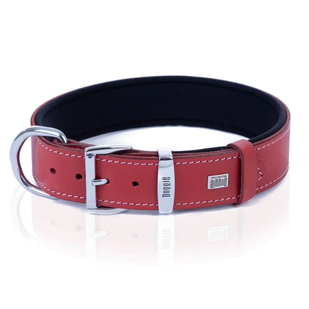 Doggie El Yapımı Konforlu Deri Köpek Tasması 3,5x52-60cm Kırmızı